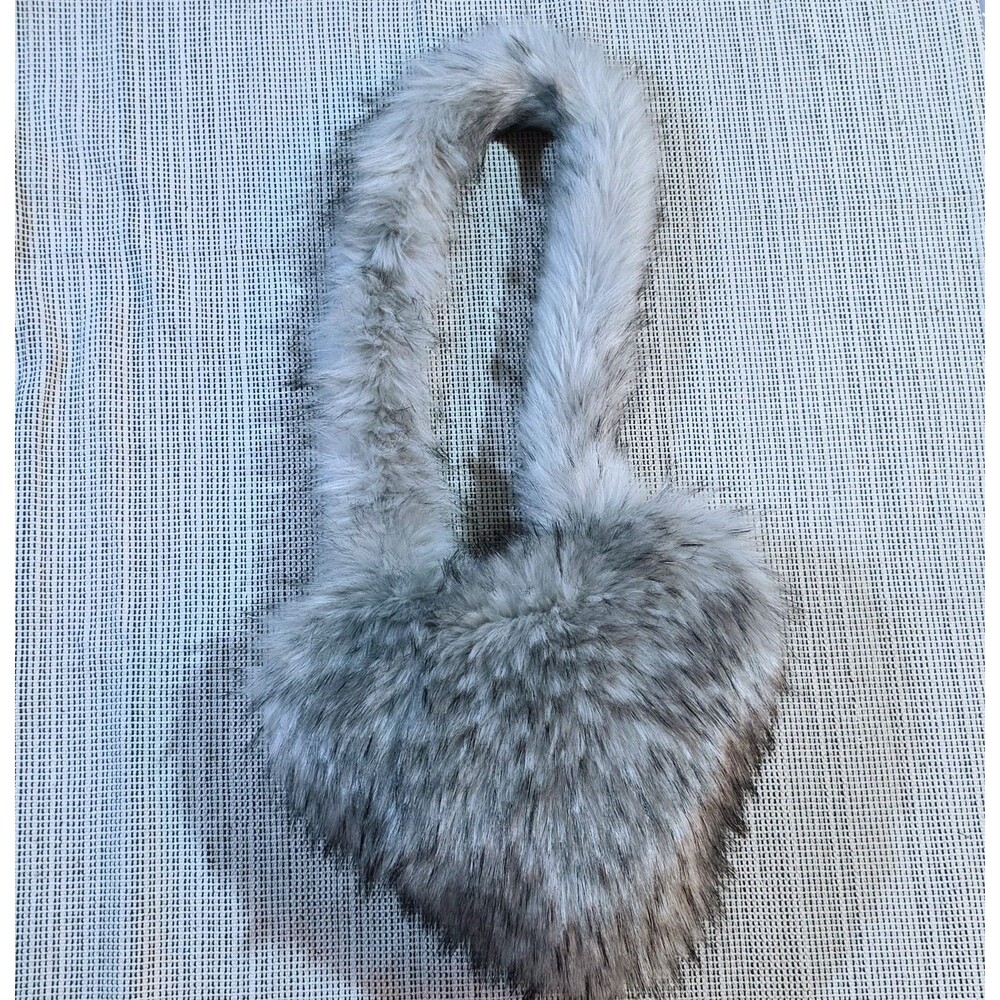 Faux Fur Fluffy Crossbody Bag Heart Shaped Gray Cozy Y2K Whimsical Grunge